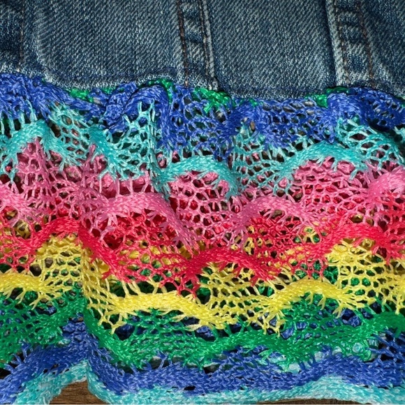 GAP Kids Denim Jacket with Rainbow Trim Girls Size XL Blue Denim Custom Made - Picture 3 of 5